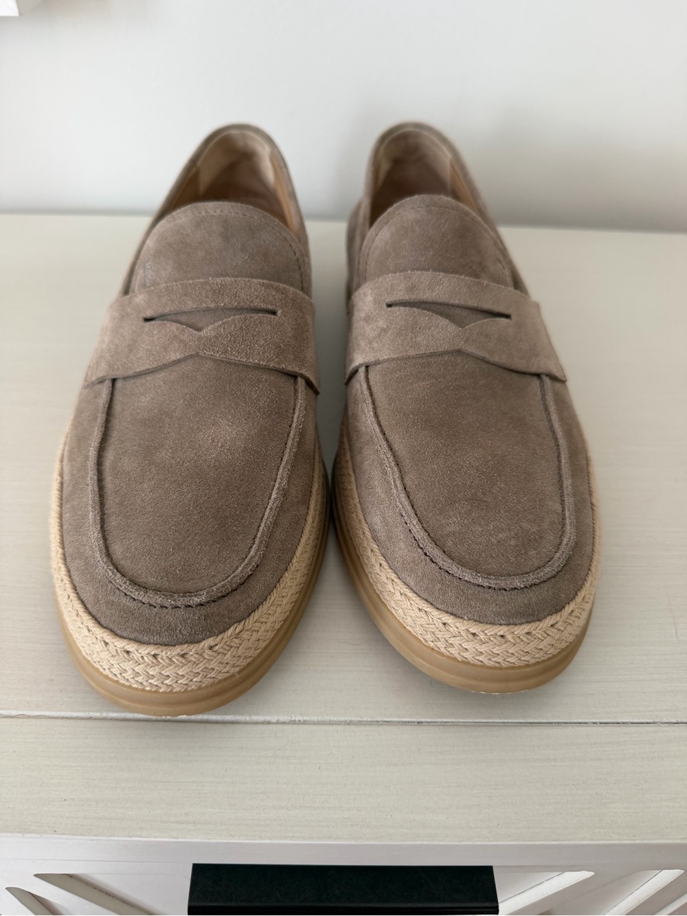 Tods Taupe Loafers, Size 7.5